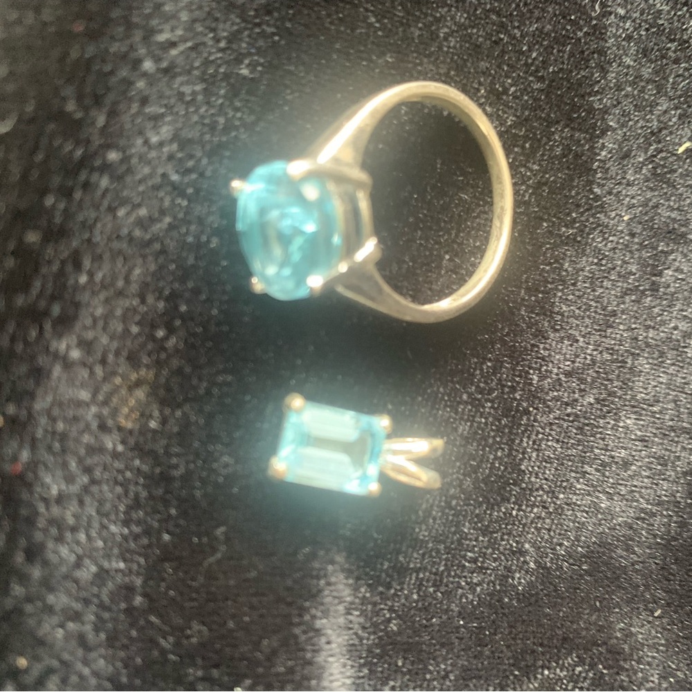 Blue Topaz/ Silver Ring Size 7 and Pendant Set